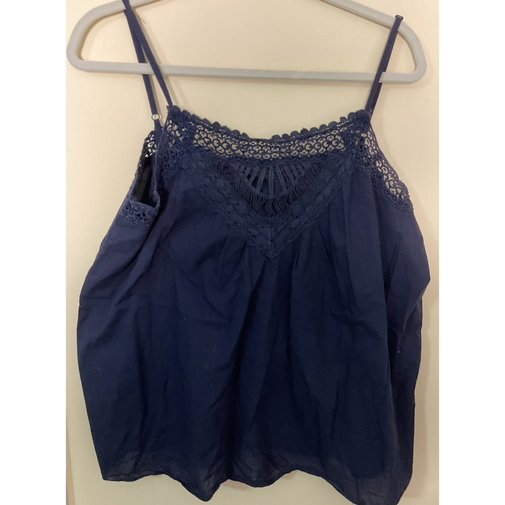 Ladies dark blue cotton camisole type top with crochet lace casual